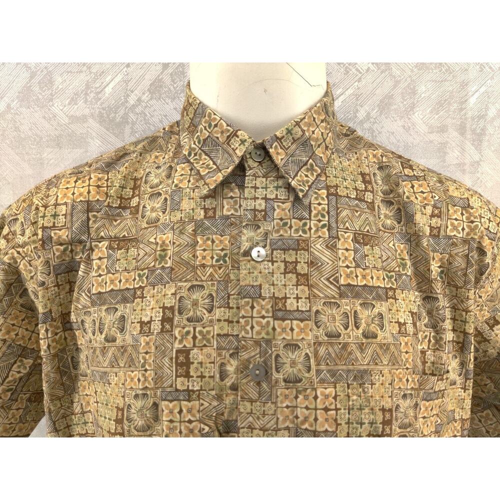 Tori Richard Shirt Men Large Honolulu Floral Geometric Hawaiian Short Sleeve
